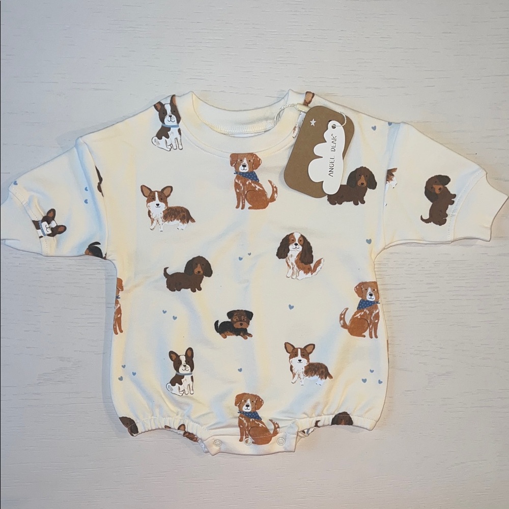 Angel Dear Cream Sweatshirt Bubble Romper Dogs Puppies 0-3 3-6 months